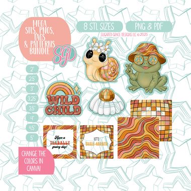 12/25 Monthly Batch - featuring 4 Cookie Cutter STL designs, 2 Cookie Tags, & 2 Printable Patterns - Disco Wild Child