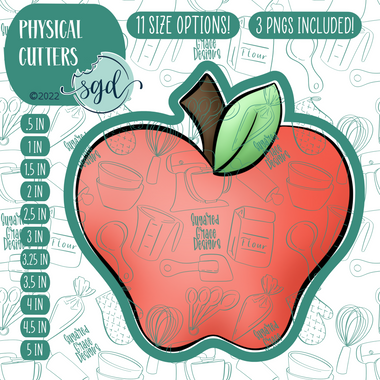 Red Apple Cookie Cutter with PNG Images to Match - Hand Drawn Graphics for Edible Ink Printers