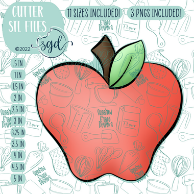 Red Apple Cookie Cutter STL File with PNG Images to Match - For 3D Printing and Edible Ink Printers