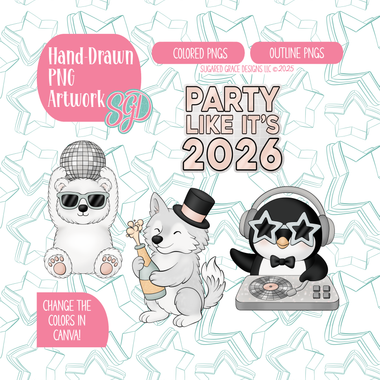 Arctic New Years Set of 4 Designs for Edible Ink Printers - Hand Drawn Editable Graphics (Digital Download)