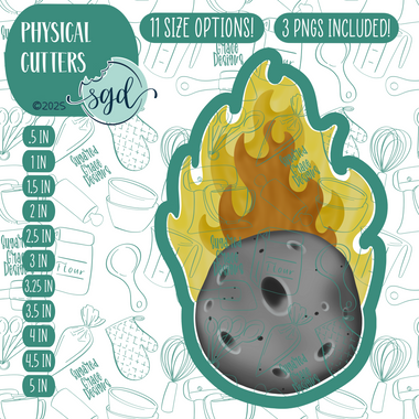Fiery Asteroid or Space Comet Cookie Cutter with PNG Images to Match - Hand Drawn Graphics for Edible Ink Printers