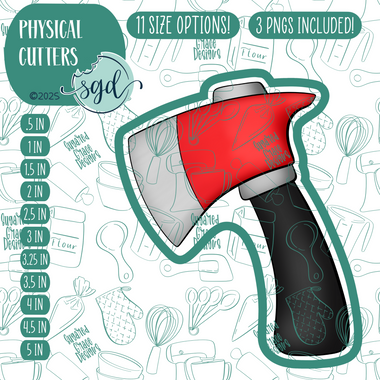Ax or Hatchet Cookie Cutter with PNG Images to Match - Hand Drawn Graphics for Edible Ink Printers
