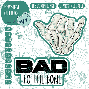 Bad to the Bone Cookie Cutter Set of 2 with PNG Images to Match - Hand Drawn Graphics for Edible Ink Printers