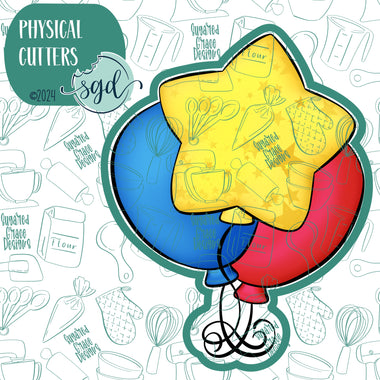 Birthday Celebration Star Balloons Cookie Cutter with PNG Images to Match - Hand Drawn Graphics for Edible Ink Printers