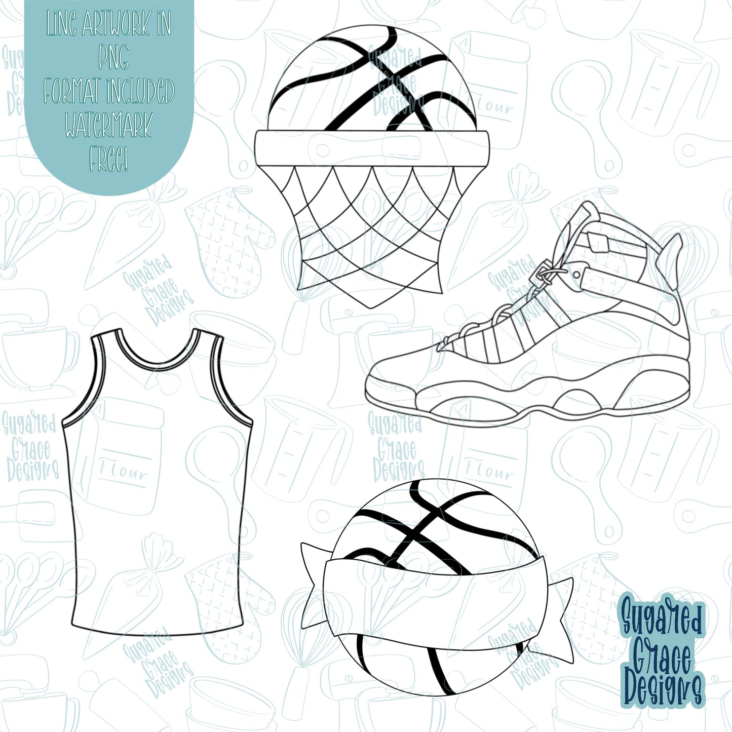 Basketball Cookie Cutter STL File Set of 4 with Matching Printable PNG Images for Edible Ink Printers Including Eddie