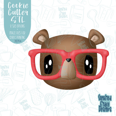 Cute Nerdy Bear cookie cutter stl file with png images for edible ink printers including Eddie