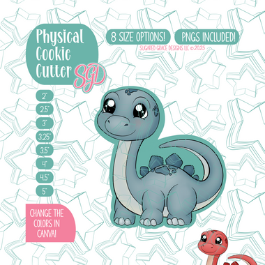 Blue Brachiosaurus Dinosaur Cookie Cutter with PNG Images to Match - Hand Drawn Graphics for Edible Ink Printers