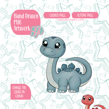 Brachiosaurus Dinosaur PNG Image Set for Edible Ink Printers - Hand Drawn Editable Graphic