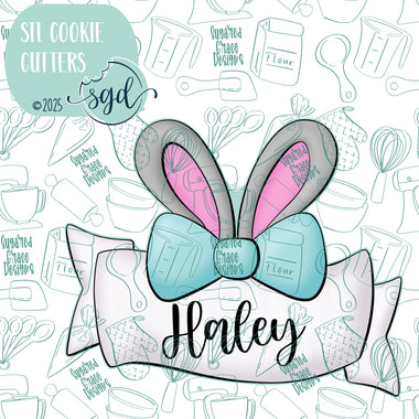 Easter Bunny Ribbon Banner Cookie Cutter Plaque STL File with PNG Images to Match - For 3D Printing and Edible Ink Printers