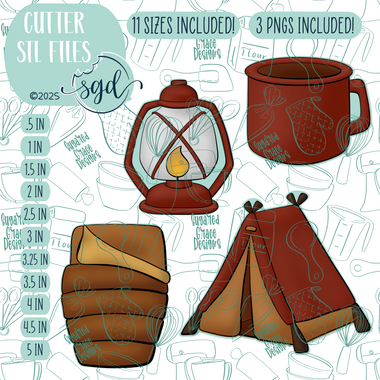 Camping Cookie Cutter STL File Set of 4 with PNG Images to Match - For 3D Printing and Edible Ink Printers