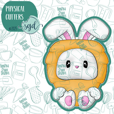 Bunny in Carrot Costume Cookie Cutter with PNG Images to Match - Hand Drawn Graphics for Edible Ink Printers