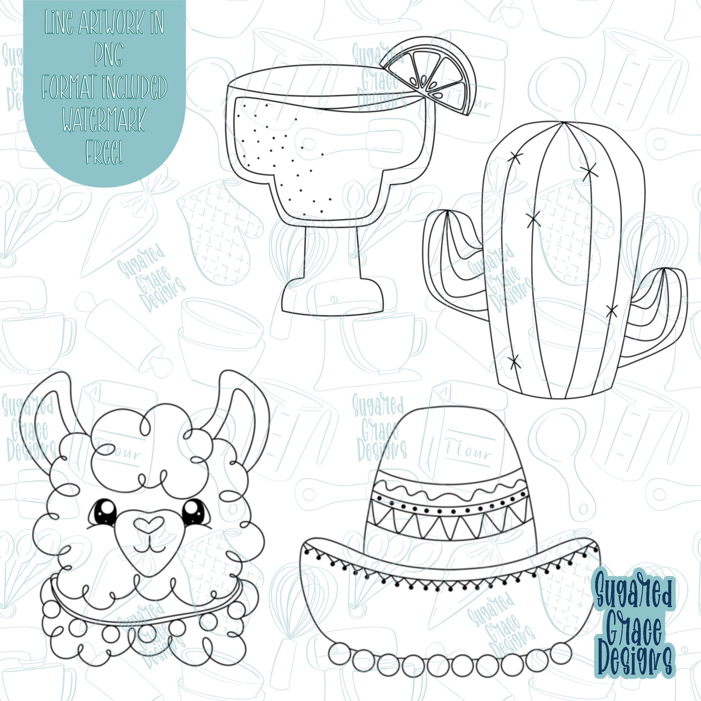 Cinco De Mayo Llama Cookie Cutter STL Files for 3D Printing with Matching Printable PNG Images for Edible Ink Printers Including Eddie