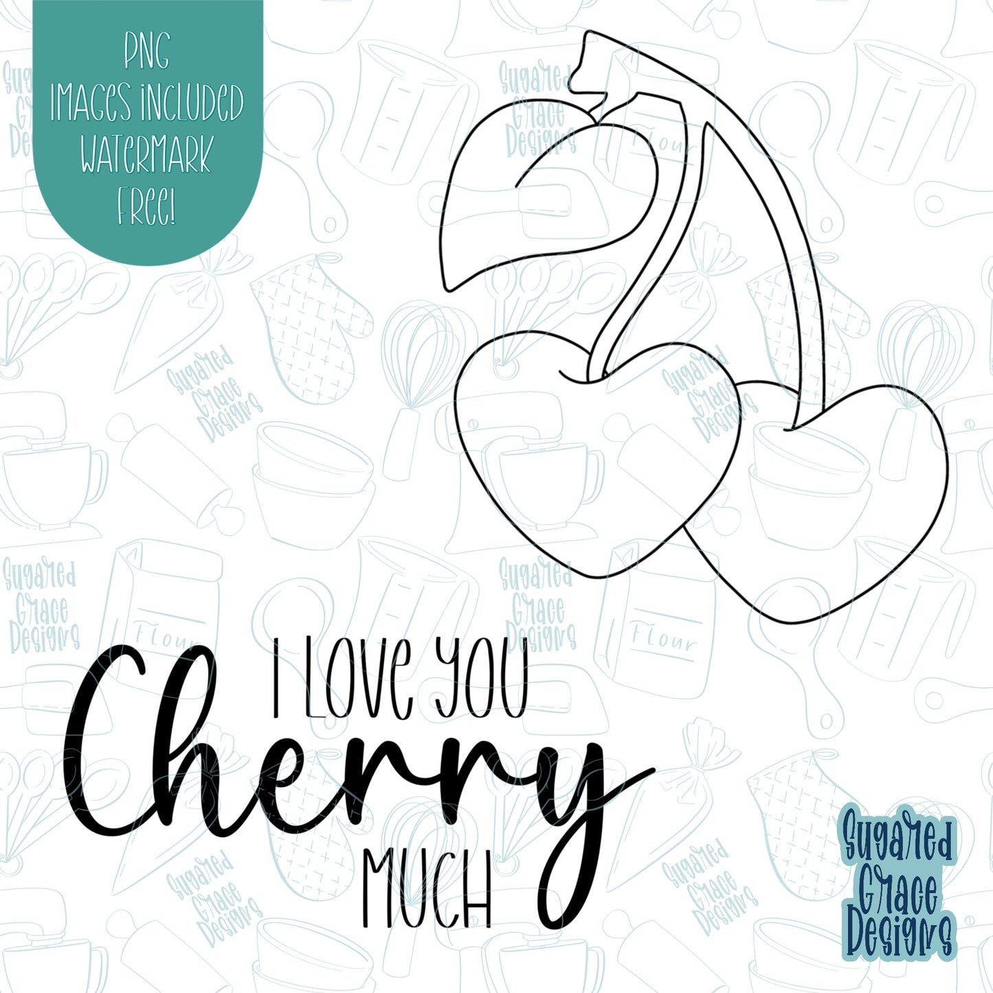 Cherry Much Punny Valentines Day Cookie Cutter with matching PNG Images for Edible Ink Printers Including Eddie