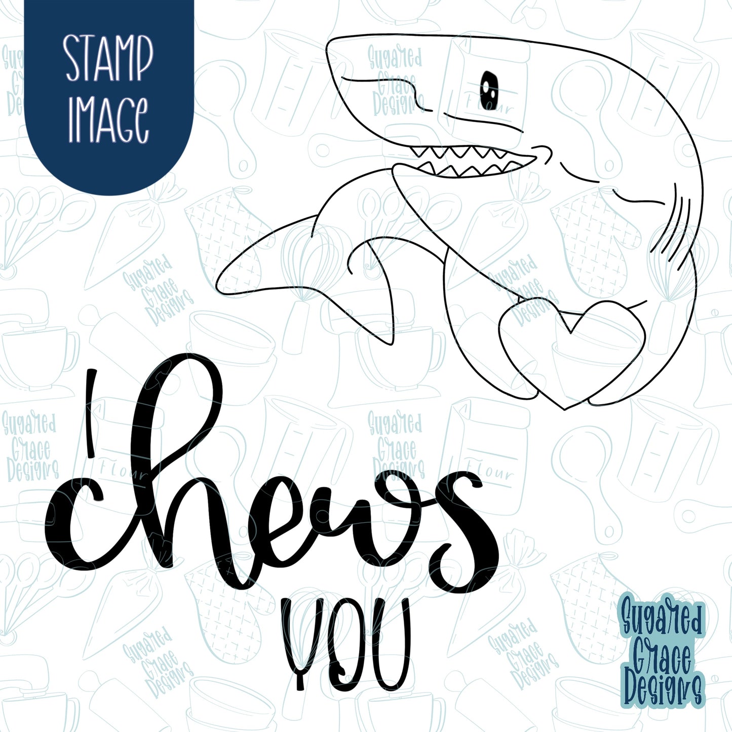 Chews You Shark Punny Valentines Day Cookie Cutter with Matching Stamp for Fondant Decorating