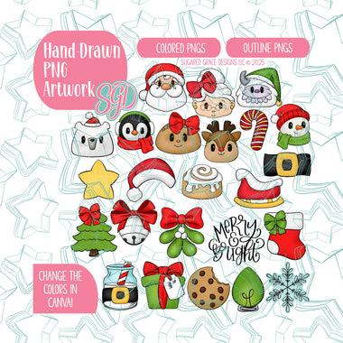 Christmas Advent PNG Image Set of 24 for Edible Ink Printers - Hand Drawn Editable Graphics