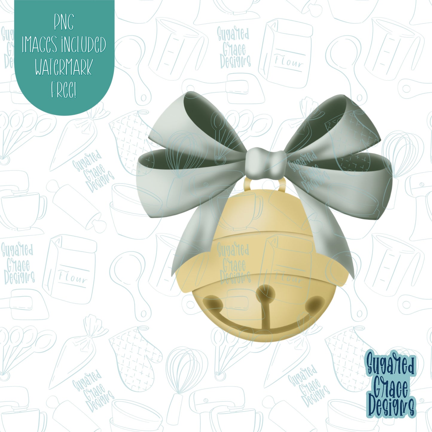 Christmas bell cookie cutter with png images for edible printers including Eddie