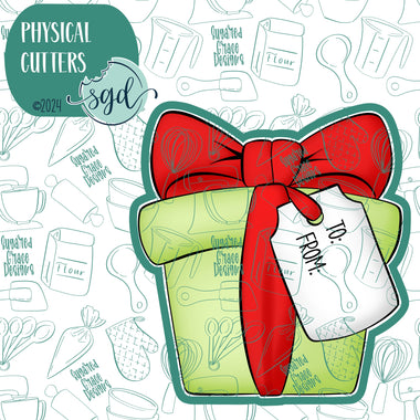 Christmas Gift with Tag Cookie Cutter with PNG Images to Match - Hand Drawn Graphics for Edible Ink Printers