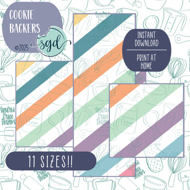 Chubby Easter Striped Cookie Backers in PDF file format with 11 sizes to choose from - Hand Drawn packaging for bags and boxes