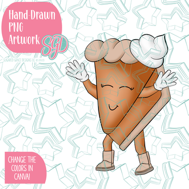 Dancing Pumpkin Pie Slice PNG Image Set for Edible Ink Printers - Hand Drawn Editable Graphics