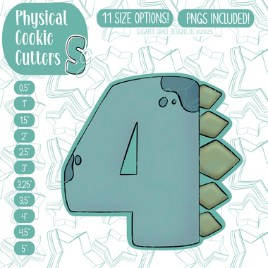 Dino Number 4 Cookie Cutter with PNG Images to Match - Hand Drawn Graphics for Edible Ink Printers