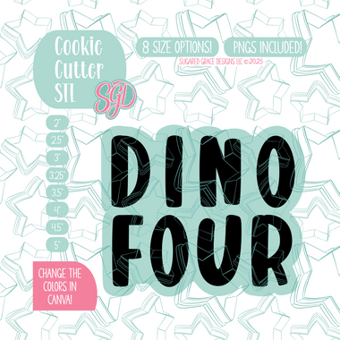 Dino Four Plaque Cookie Cutter STL File with PNG Images to Match - For 3D Printing and Edible Ink Printers