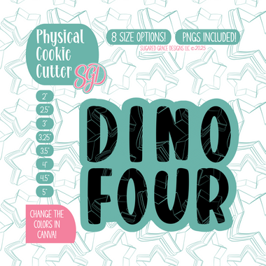 Dino Four Cookie Cutter Plaque with PNG Images to Match - Hand Drawn Graphics for Edible Ink Printers