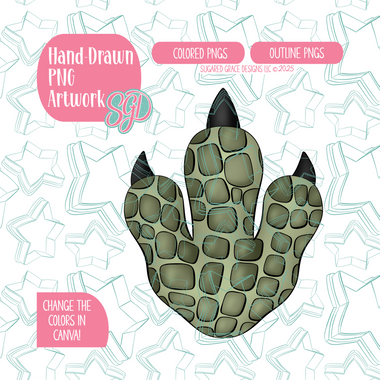 Dinosaur Foot Print PNG Image Set for Edible Ink Printers - Hand Drawn Editable Graphic