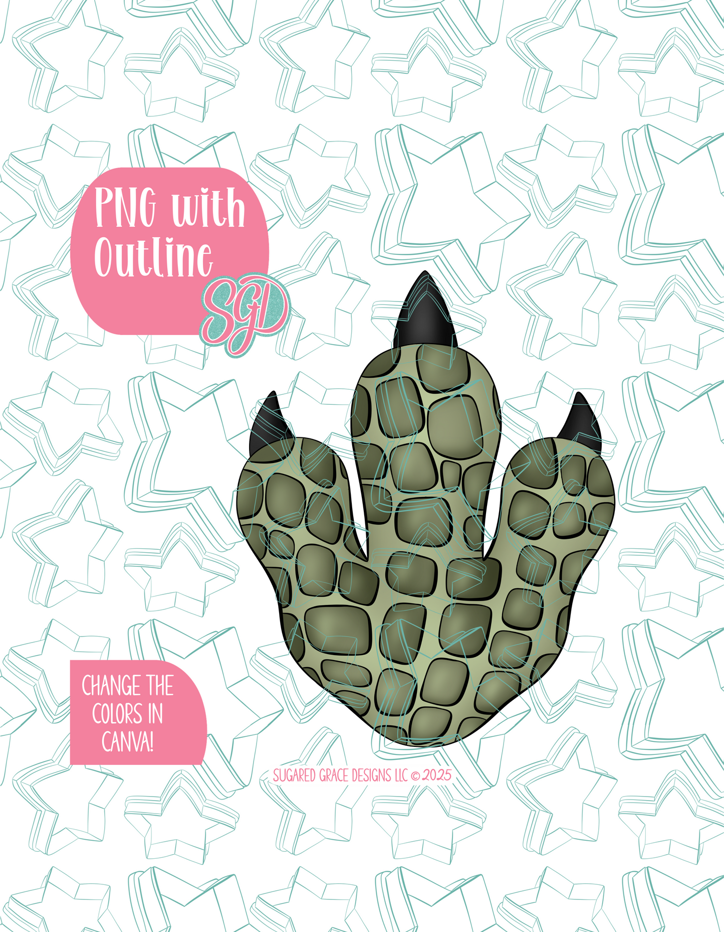 Dinosaur Foot Print PNG Image Set for Edible Ink Printers - Hand Drawn Editable Graphic
