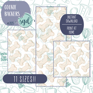 Dog Bone Pattern Cookie Backers in PDF file format with 11 sizes to choose from - Hand Drawn packaging for bags and boxes