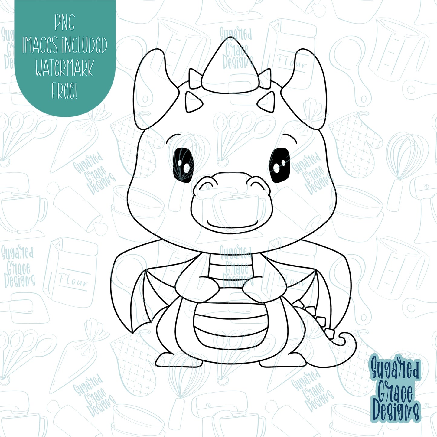 Dragon Cookie Cutter with Matching PNG Image for Edible Ink Printers Including Eddie