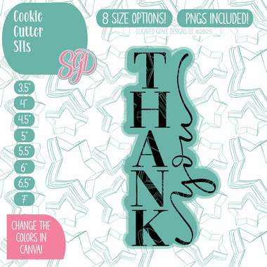 Dressy Thank You Cookie Cutter Plaque with PNG Images to Match - Hand Drawn Graphics for Edible Ink Printers