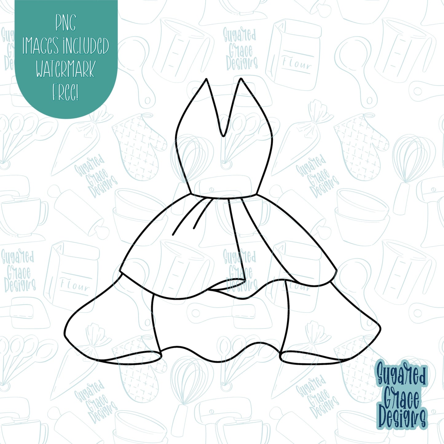 Purple dress cookie cutter with png images for edible ink printers including Eddie