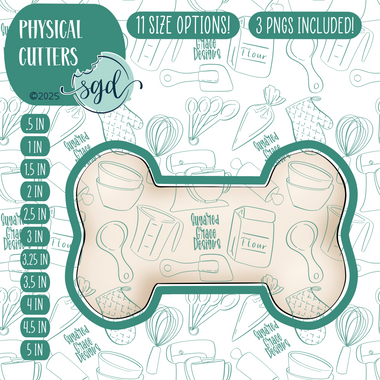 Classic Dog Bone Cookie Cutter with PNG Images to Match - Hand Drawn Graphics for Edible Ink Printers