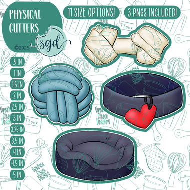 Pampered Dog Cookie Cutter Set of 4 with PNG Images to Match - Hand Drawn Graphics for Edible Ink Printers