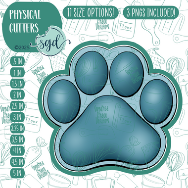 Dog Paw Cutter with PNG Images to Match - Hand Drawn Graphics for Edible Ink Printers