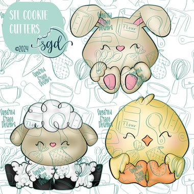 Easter Animal Cookie Cutter STL File Set of 3 with PNG Images to Match - For 3D Printing and Edible Ink Printers