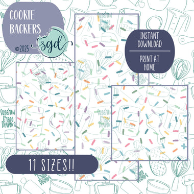 Easter Sprinkle Pattern Cookie Backers in PDF file format with 11 sizes to choose from - Hand Drawn packaging for bags and boxes
