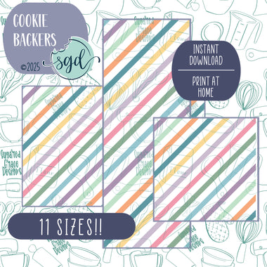 Thin Easter Striped Cookie Backers in PDF file format with 11 sizes to choose from - Hand Drawn packaging for bags and boxes