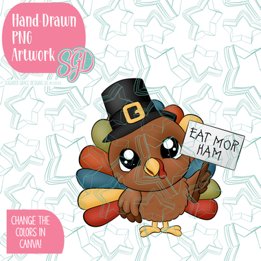 Eat More Ham Turkey PNG Image Set for Edible Ink Printers - Hand Drawn Editable Graphics
