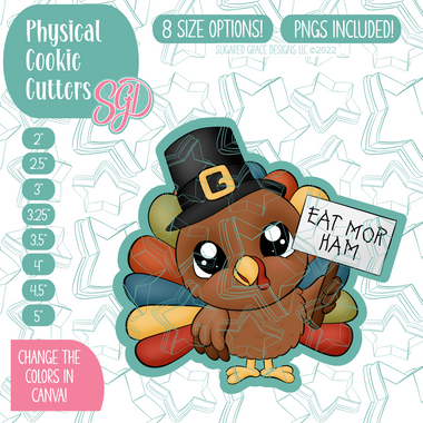 Eat More Ham Turkey Cookie Cutter with PNG Images to Match - Hand Drawn Graphics for Edible Ink Printers