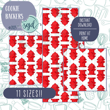 Fire Hydrant Pattern Cookie Backers in PDF file format with 11 sizes to choose from - Hand Drawn packaging for bags and boxes