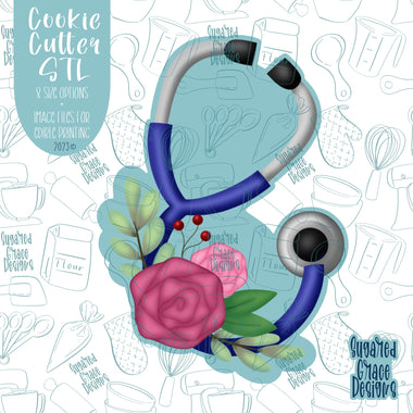 Floral Nurse Stethoscope Cookie Cutter STL Files for 3D Printing with Matching PNG Images or Edible Ink Printers Including Eddie