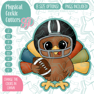 Football Turkey Cookie Cutter with PNG Images to Match - Hand Drawn Graphics for Edible Ink Printers