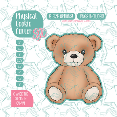 Fuzzy Teddy Bear Cookie Cutter Plaque with PNG Images to Match - Hand Drawn Graphics for Edible Ink Printers