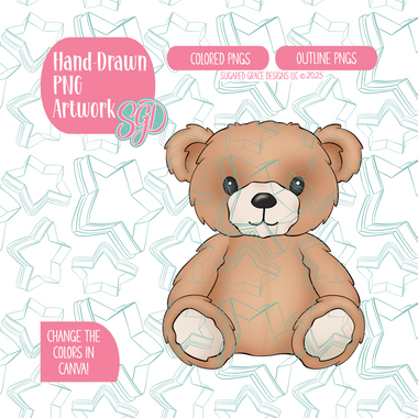 Fuzzy Teddy Bear PNG Image Set for Edible Ink Printers - Hand Drawn Editable Graphics