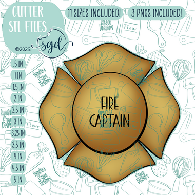 Fire Captain Badge Cookie Cutter STL File with PNG Images to Match - For 3D Printing and Edible Ink Printers
