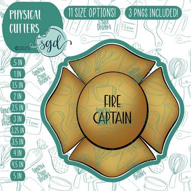 Fire Captain Badge Cookie Cutter with PNG Images to Match - Hand Drawn Graphics for Edible Ink Printers