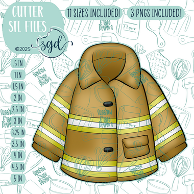 Fireman Coat Cookie Cutter STL File with PNG Images to Match - For 3D Printing and Edible Ink Printers