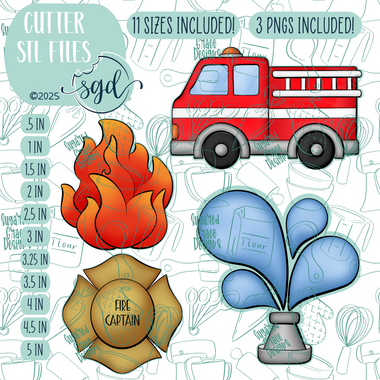 Fire Rescue Cookie Cutter STL File Set of 4 with PNG Images to Match - For 3D Printing and Edible Ink Printers