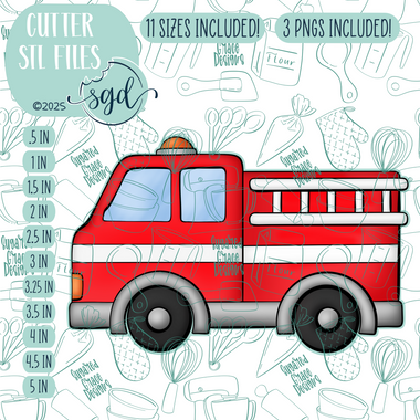 Fire Truck Cookie Cutter STL File with PNG Images to Match - For 3D Printing and Edible Ink Printers